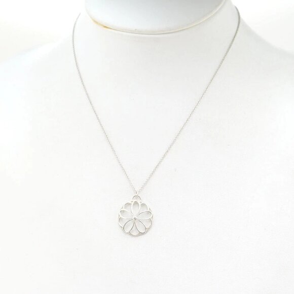 Tiffany & Co. Diamond Flower Circle Necklace 16" Silver 925 Auth w/Bag #24588 - Picture 3 of 7